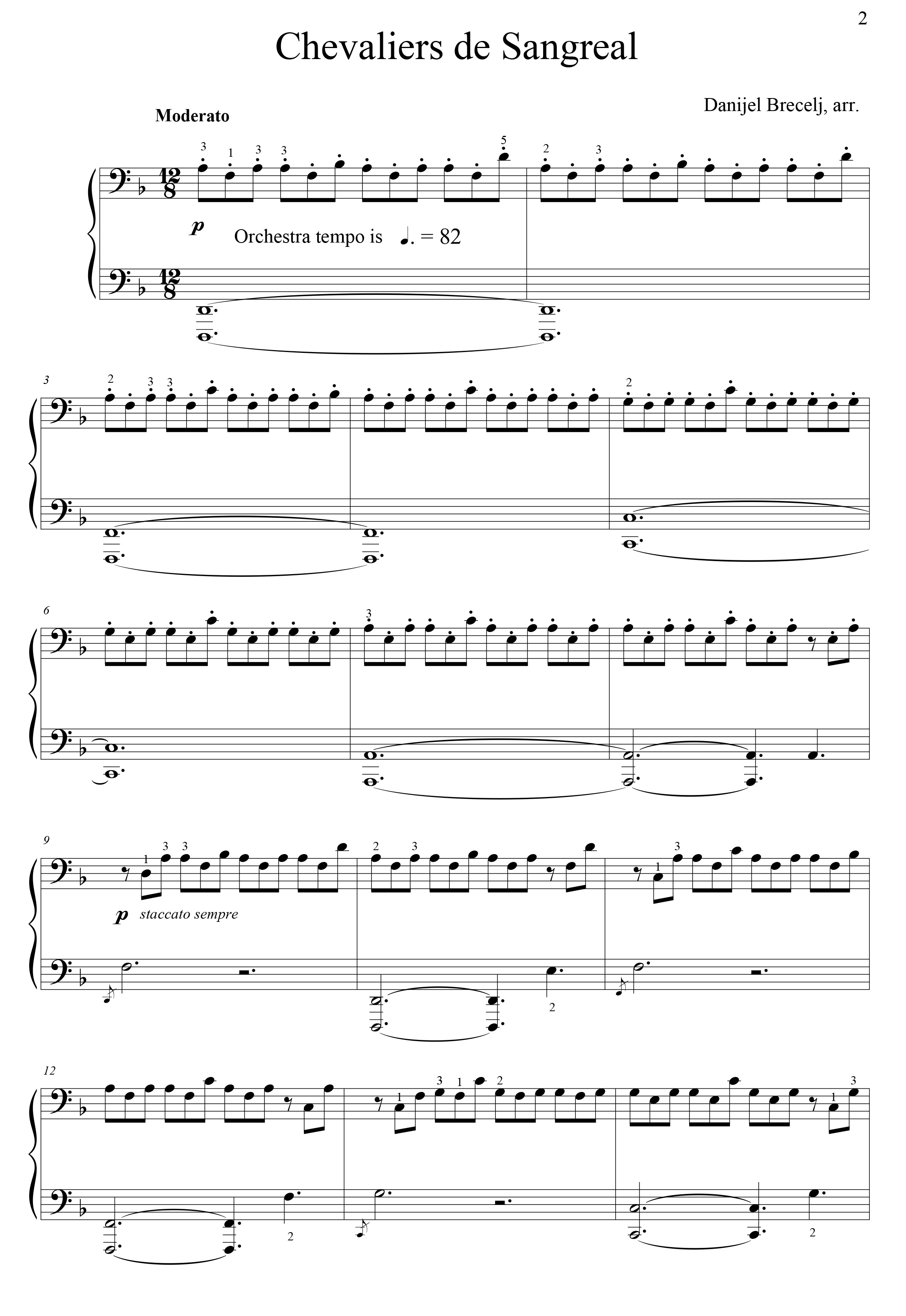 Chevaliers de Sangreal,  piano score and orchestra playback preview 2